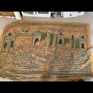 Indian Textile vintage 60s or 70s! Beautiful earth tones w greens and peaches.